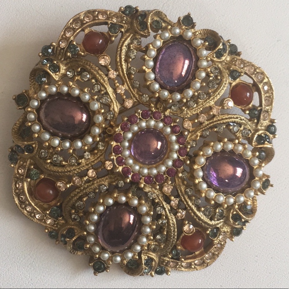 Lee Angel Rhinestones and Pearl Brooch